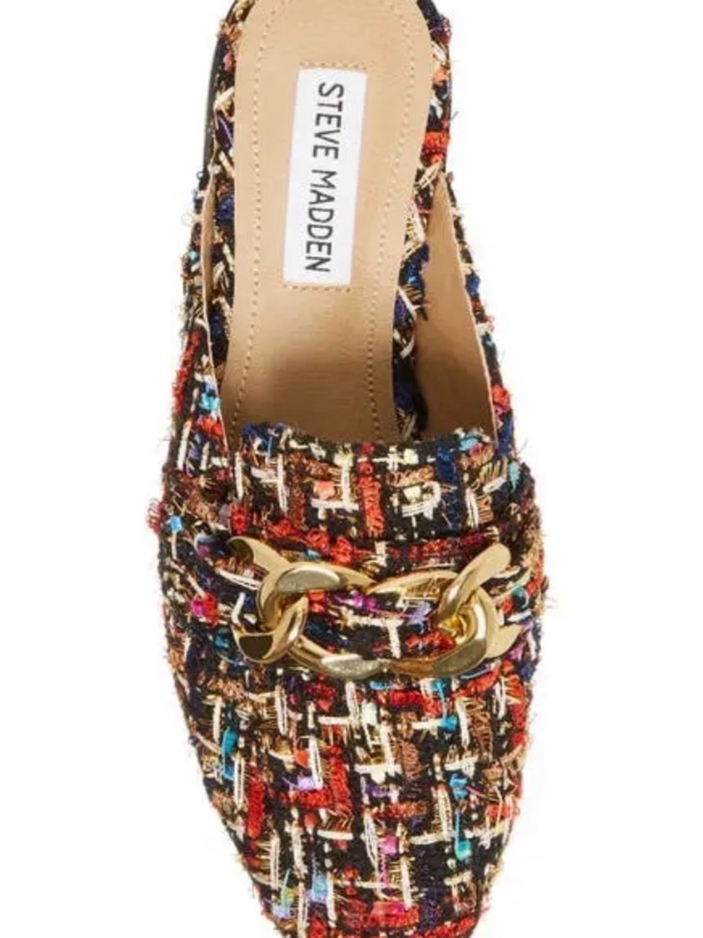 Nordstrom Multicolor Tweed Mule with Gold Chain Trim